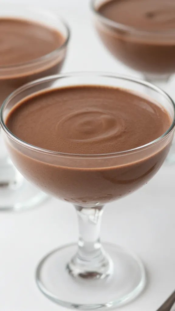 closeup of low-carb Italian chocolate mousse in glass coupe