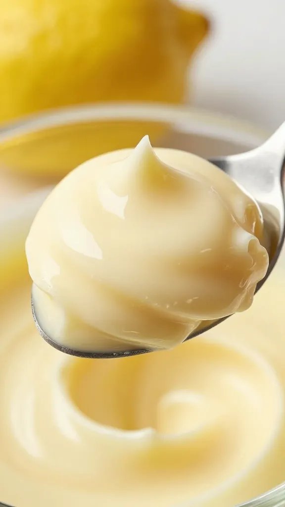 spoonful of silky lemon mascarpone filling, extreme closeup
