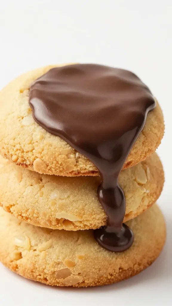 closeup almond flour Italian butter cookie with chocolate dip