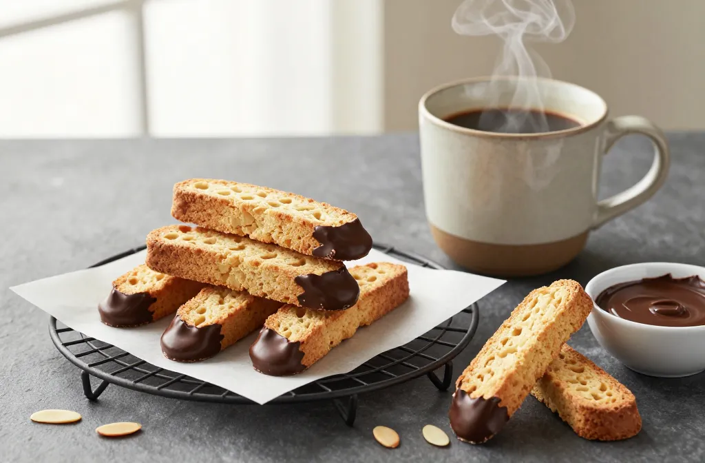 Crisp and Dunkable Keto Chocolate Dipped Biscotti