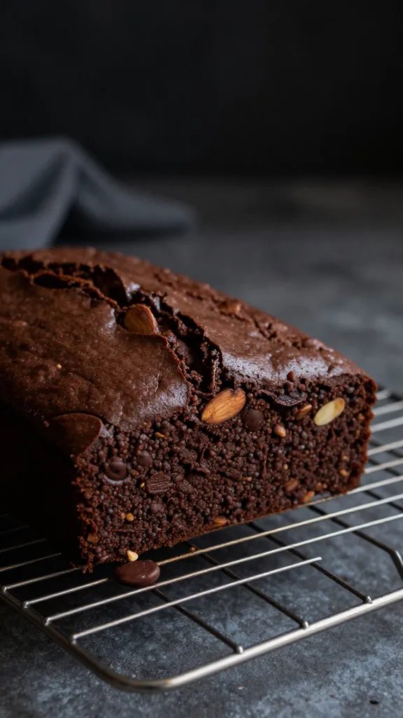 almond flour cocoa cake layer on cooling rack, moody lighting