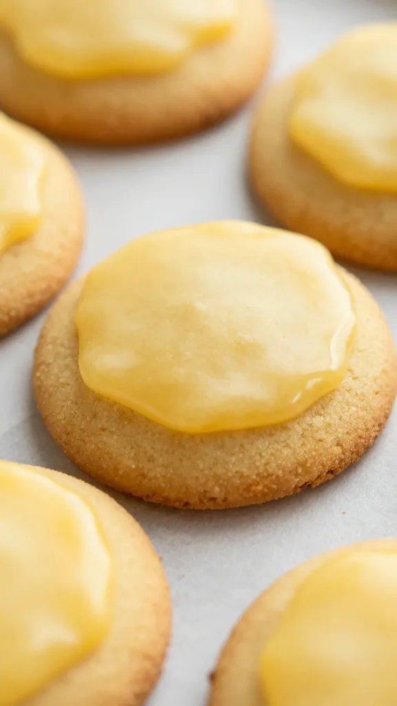 closeup almond flour Italian drop cookie with lemon glaze