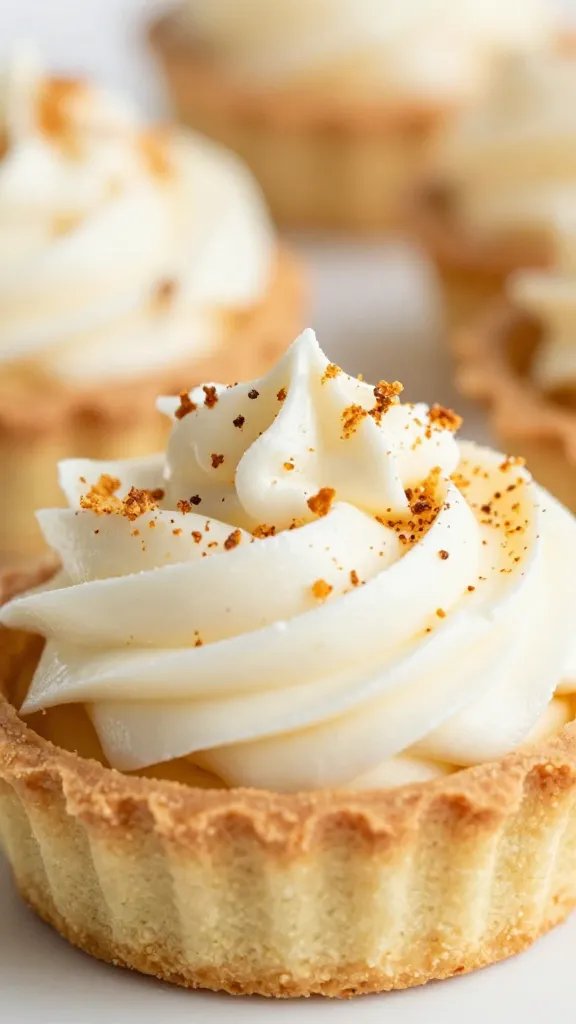 closeup almond flour tartlet with mascarpone swirl, toasted coconut