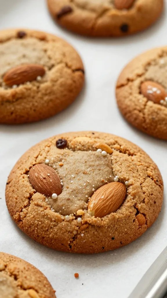 closeup keto espresso almond cookie on parchment, crispy edges