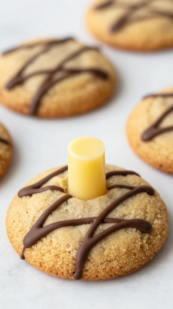 buttery keto almond cookie with chocolate drizzle, macro shot