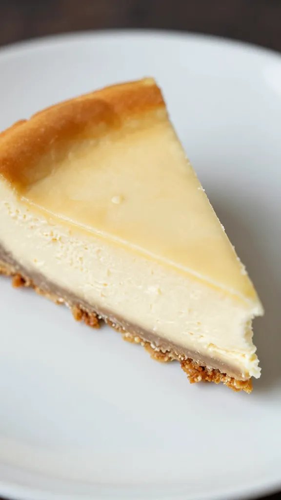 closeup slice of mascarpone cheesecake on matte white plate