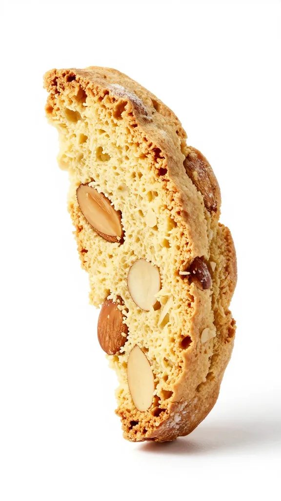almond biscotti bite with visible sliced almonds, studio lighting