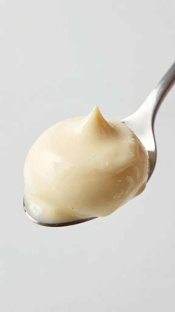 Spoonful of vanilla mascarpone mousse with soft peaks