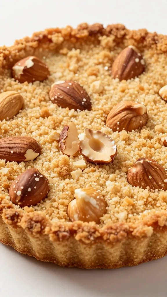 toasted hazelnut-studded almond crust macro, crumb texture