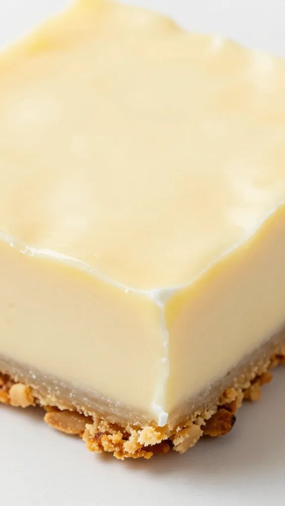 closeup lemon ricotta bar on almond crust, crumb texture