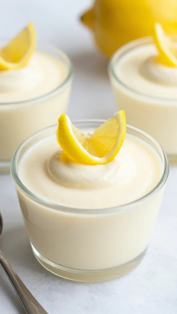 keto limoncello ricotta dessert in clear ramekin, lemon twist