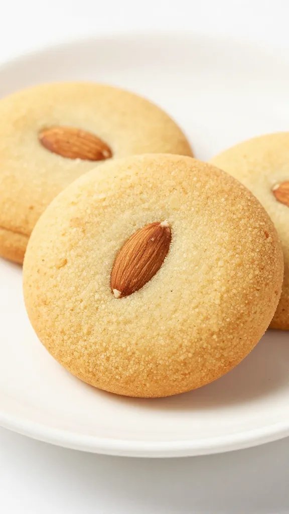 closeup of almond flour Italian tea cookie on white saucer
