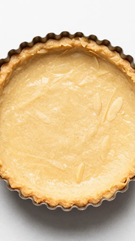 buttery almond flour tart crust in fluted tin, overhead