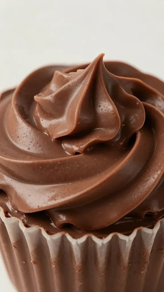 closeup low-carb Italian chocolate cream cup with glossy surface