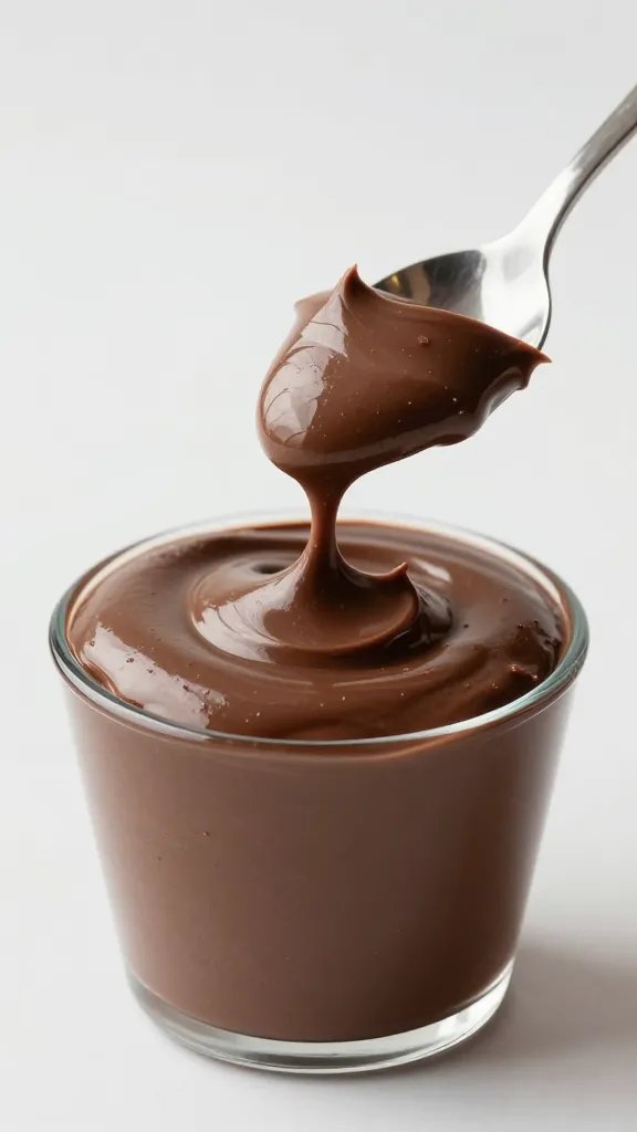 spoon scooping silky Italian chocolate cream from single cup