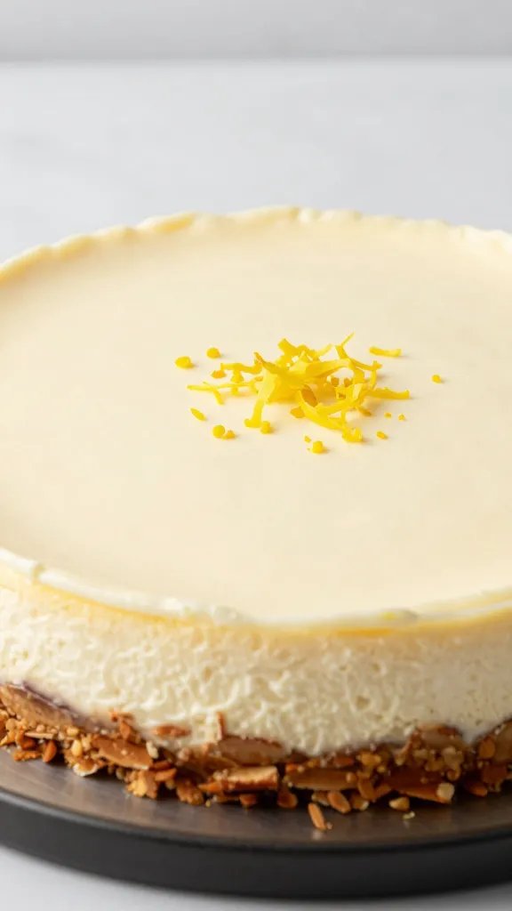 ricotta-almond cheesecake top with lemon zest, studio lighting