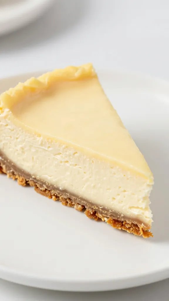 closeup slice of keto vanilla ricotta cheesecake on white plate