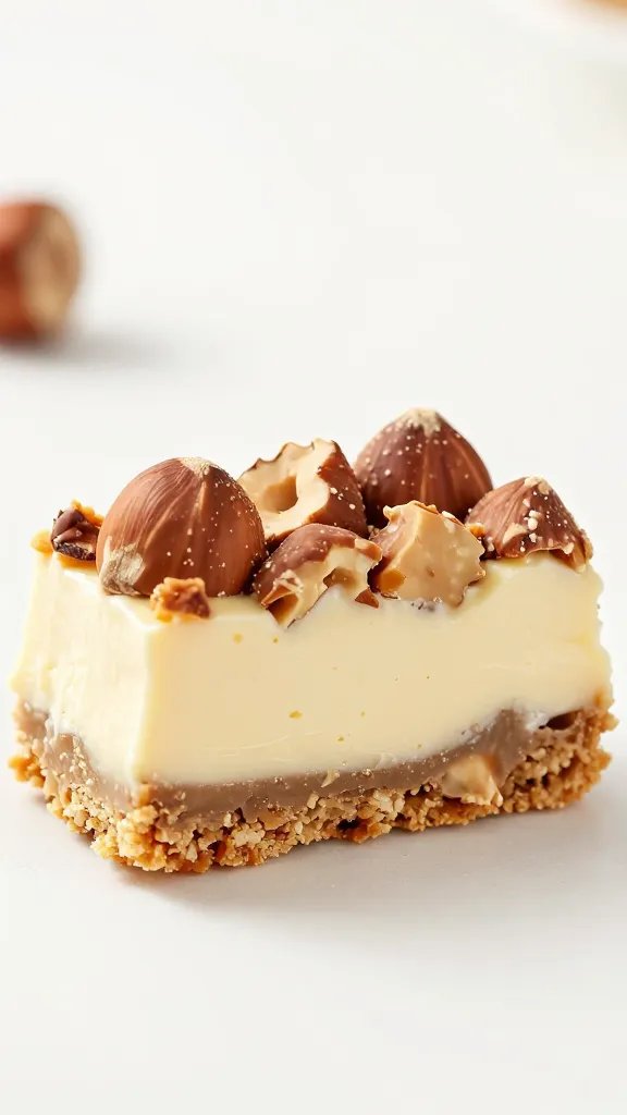 single sliced keto bar showing hazelnut crust and mascarpone layer