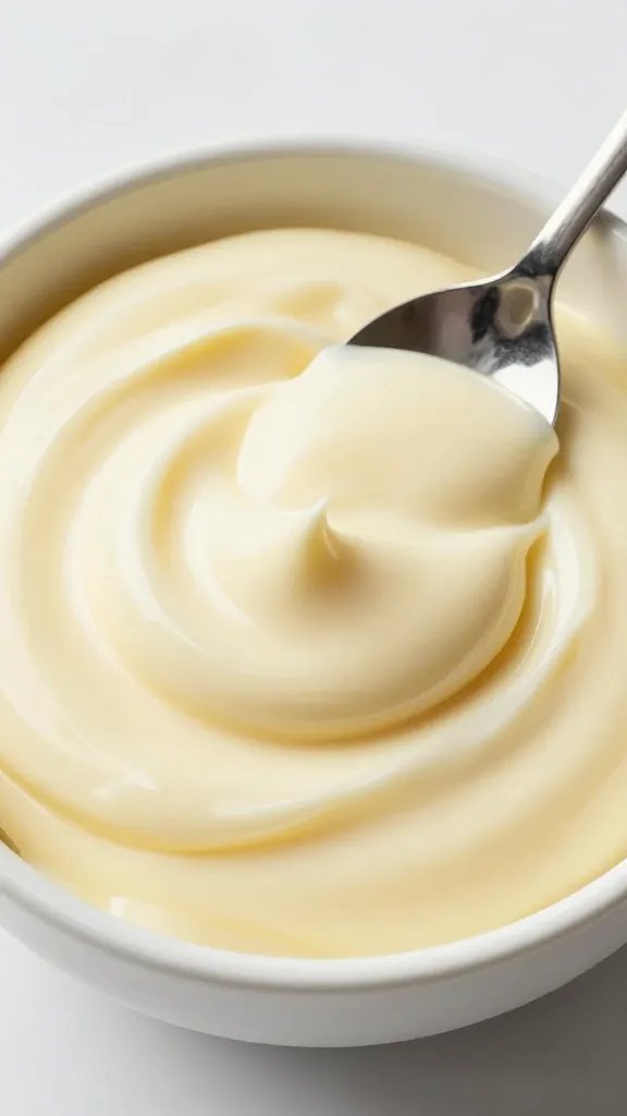 spoonful of silky lemon crema al limone above bowl