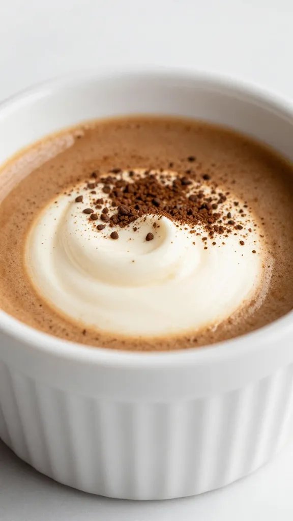 closeup keto espresso ricotta cup in white ramekin