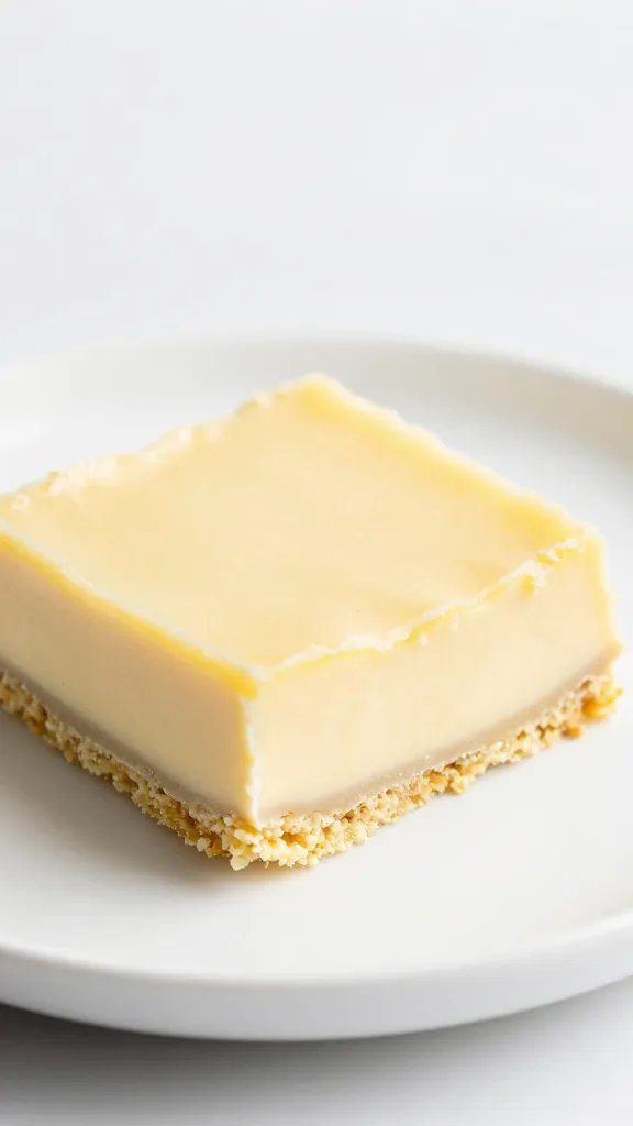 closeup keto limoncello mascarpone bar on white plate