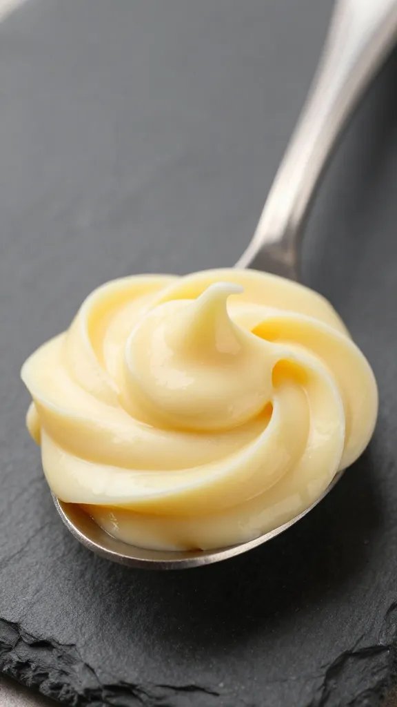 mascarpone-limoncello filling swirl, spoon closeup on slate
