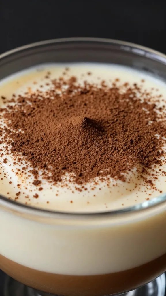 closeup of low-carb Italian cream dessert cup with espresso dusting