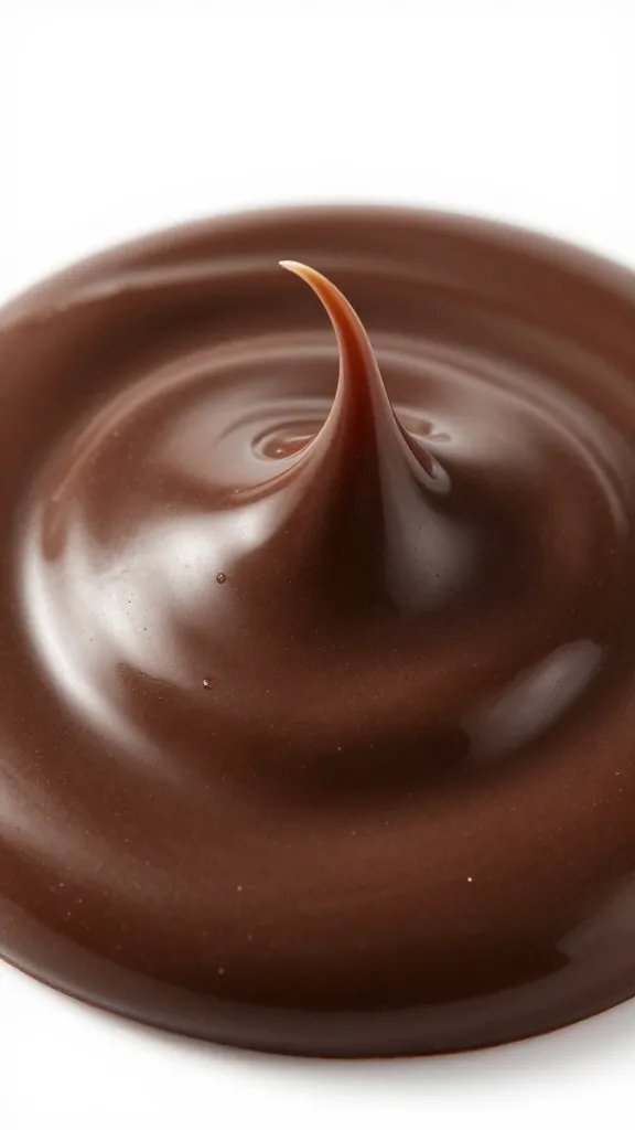 glossy sugar-free dark chocolate ganache swirl, extreme closeup