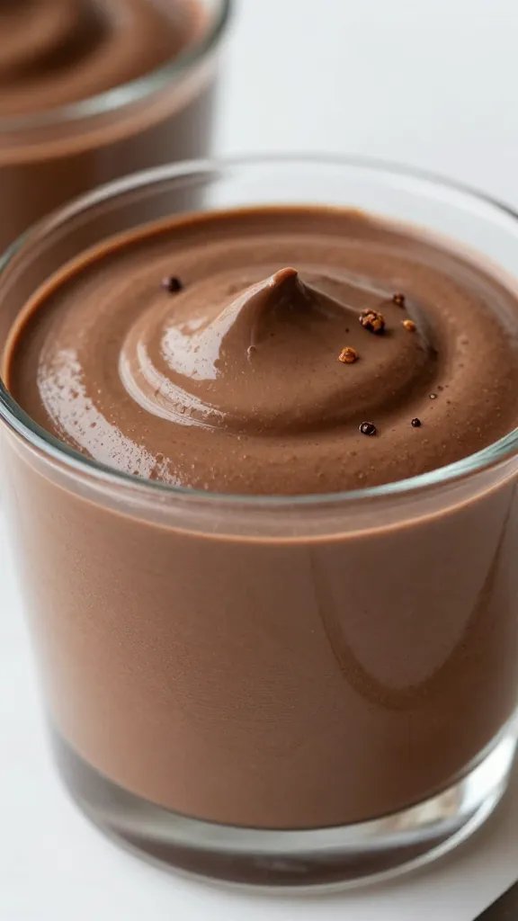 closeup keto chocolate espresso mousse in glass ramekin