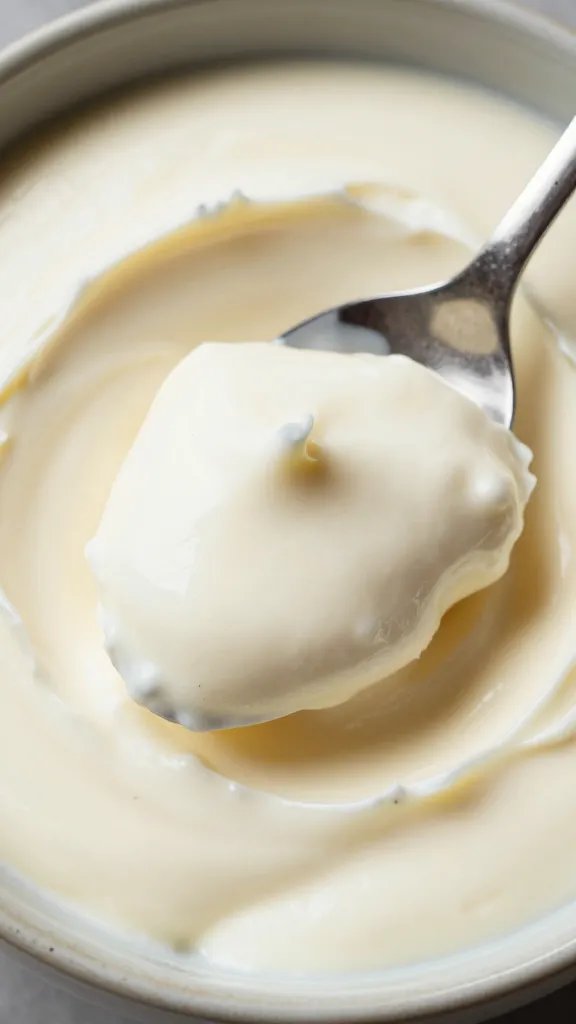 spoonful of silky mascarpone cream, vanilla bean specks visible