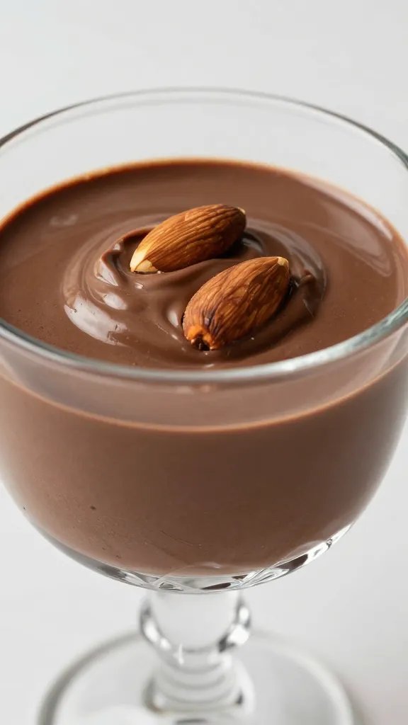 closeup of Italian chocolate almond mousse in crystal coupe