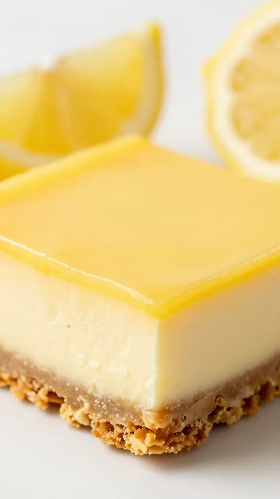 closeup keto limoncello cheesecake bar on almond crust