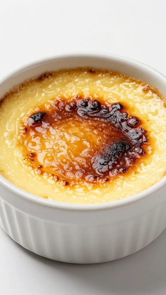 Burnt-top baked ricotta custard in matte stoneware ramekin