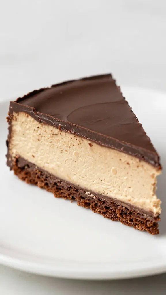 closeup slice of low-carb chocolate mascarpone cake on white plate