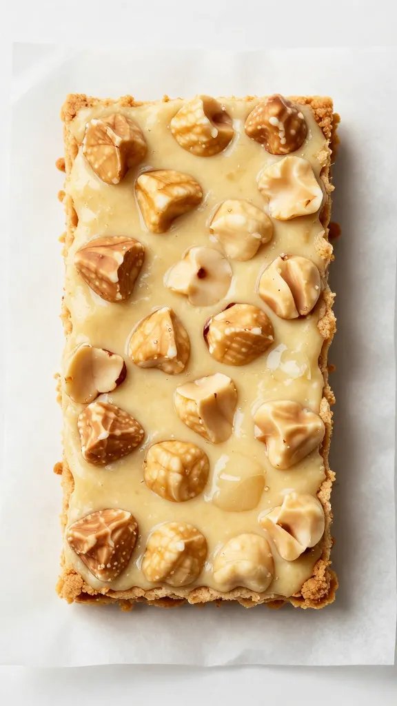 single toasted hazelnut crust bar on parchment