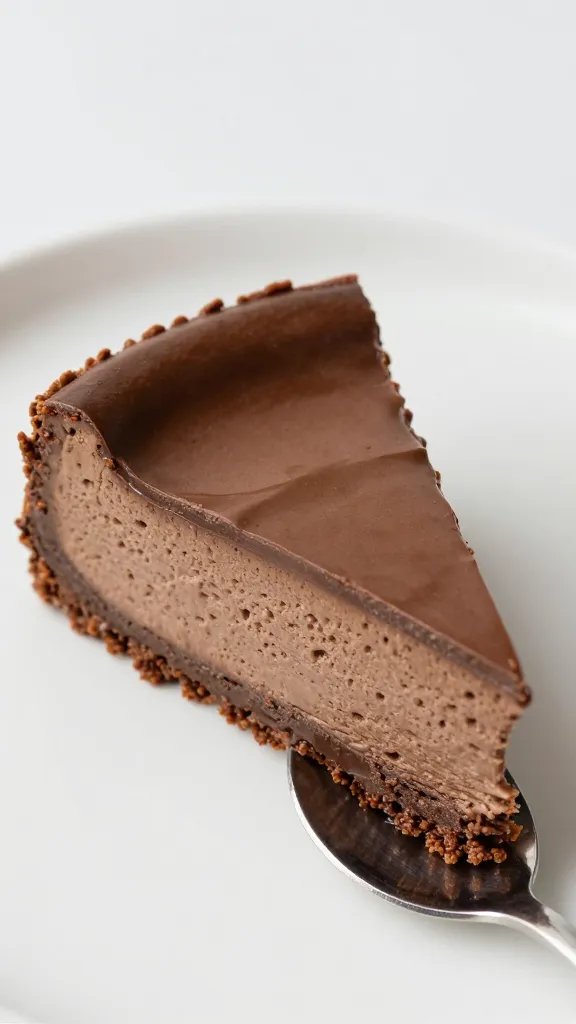 spoonful of mascarpone chocolate cheesecake showing silky texture