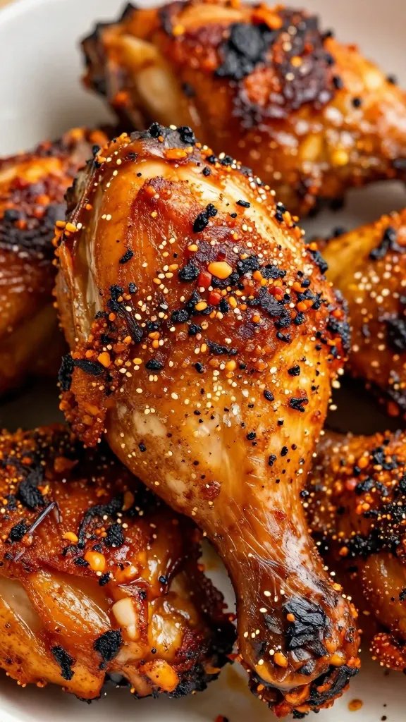 closeup of charred keto chicken thigh with adobo crust