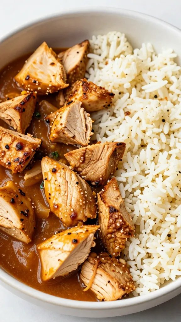 closeup keto chicken enchilada bowl with cauliflower rice