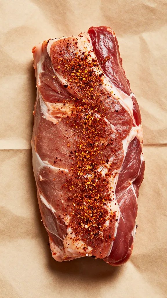 single pork shoulder with spice rub on butcher paper