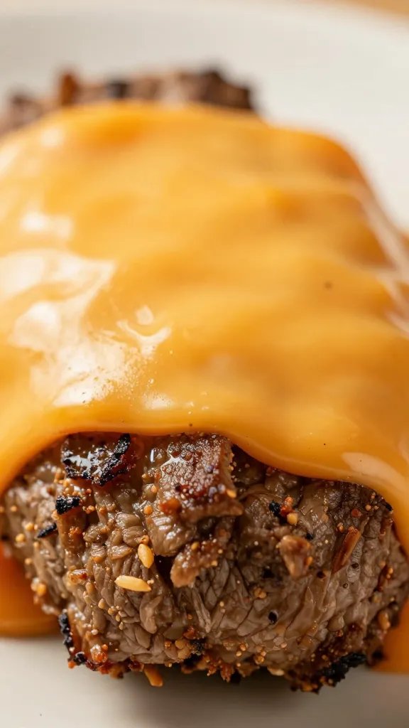 macro shot of melted cheddar shell wrapped around seasoned beef