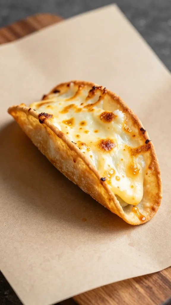 single keto taquito on parchment, cheese blistered and golden