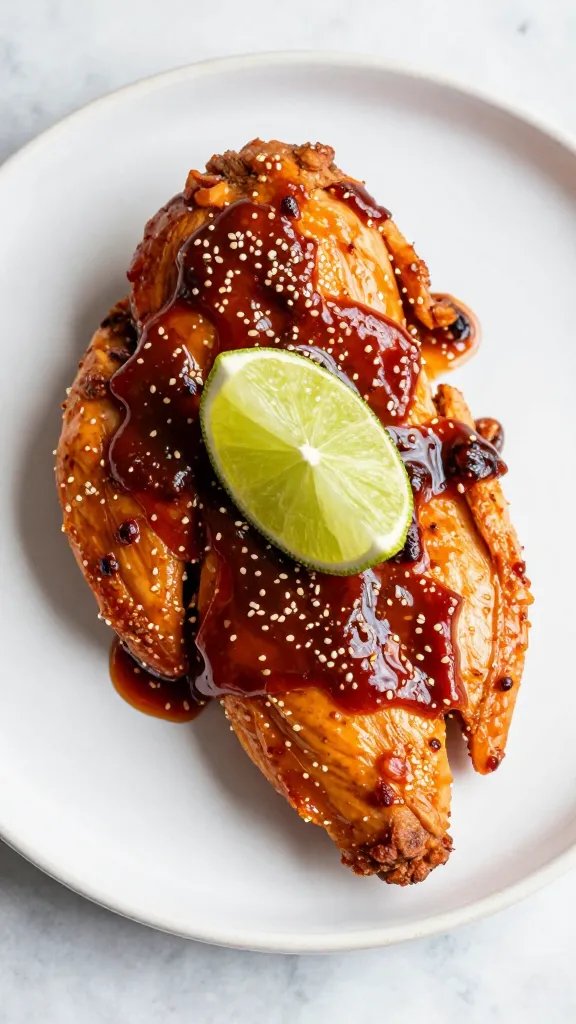 single plate of keto chipotle chicken topped with lime wedge