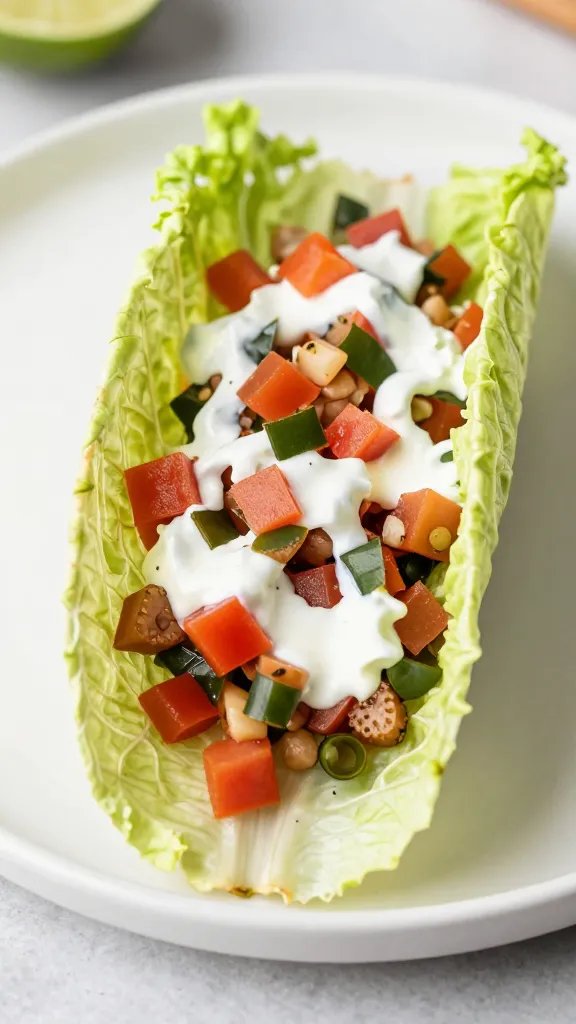 single keto taco lettuce wrap with salsa and crema