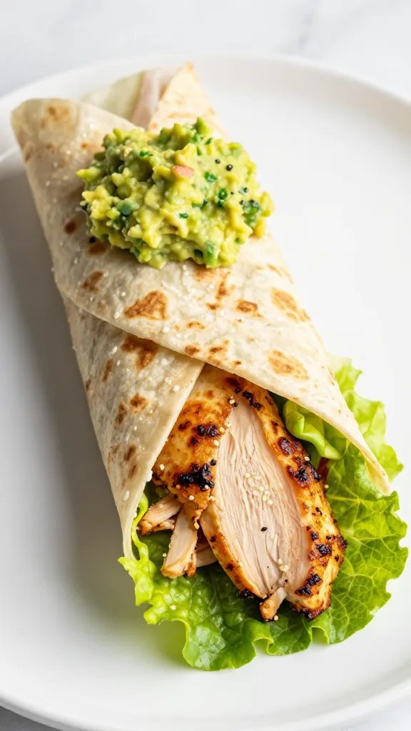 single lettuce-wrapped keto chicken fajita with guacamole