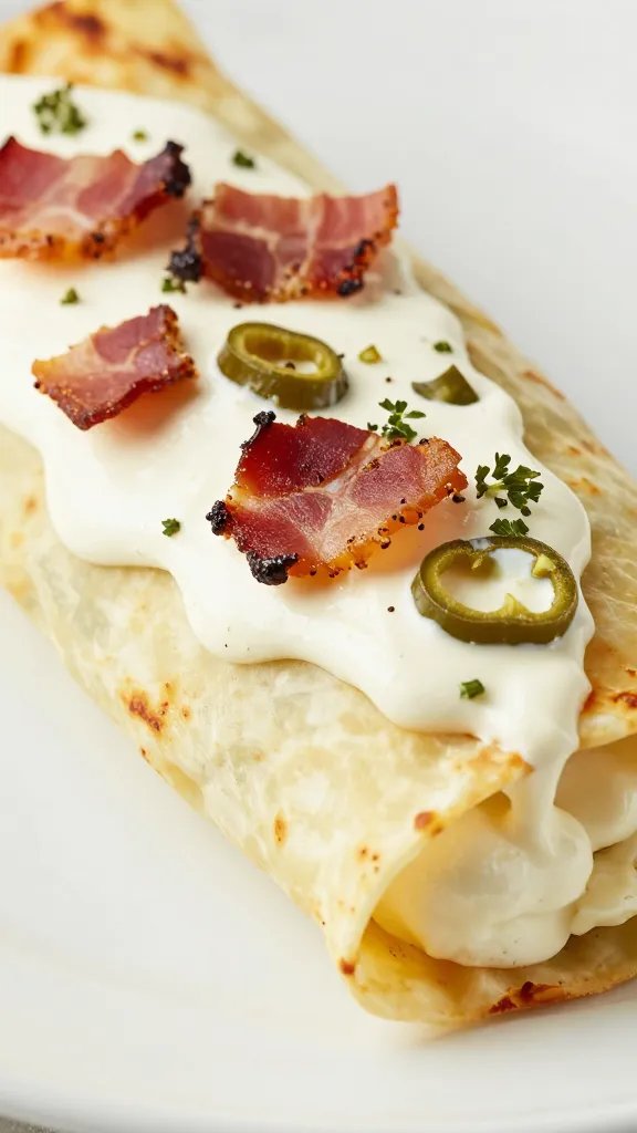 cross-section of bacon-jalapeño cream cheese enchilada
