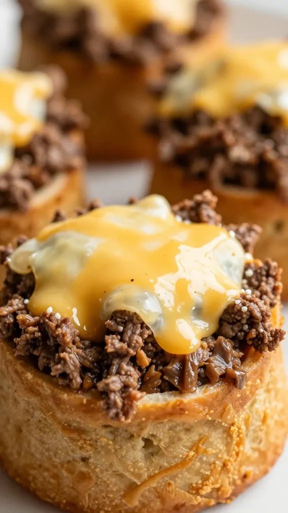 closeup portobello cap stuffed with Mexican beef and cheese