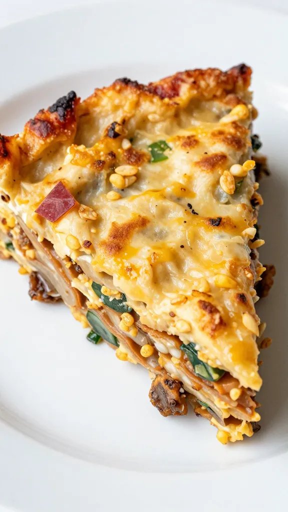 closeup of keto taco casserole slice on white plate