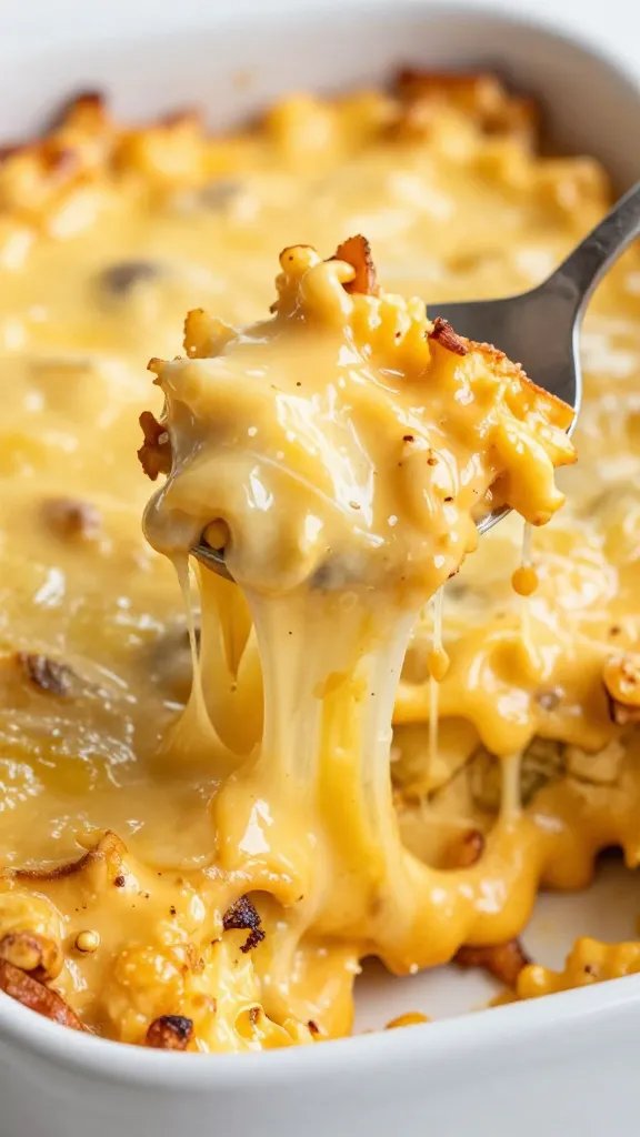 spoonful of cheesy keto taco casserole, melty strands