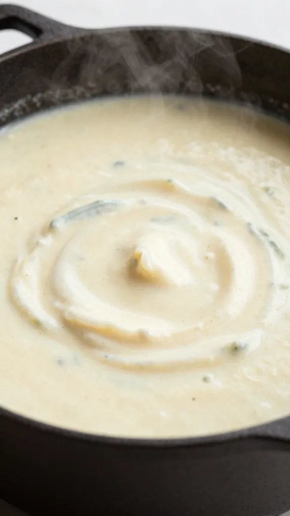 cast-iron pot of keto creamy taco soup, steam rising