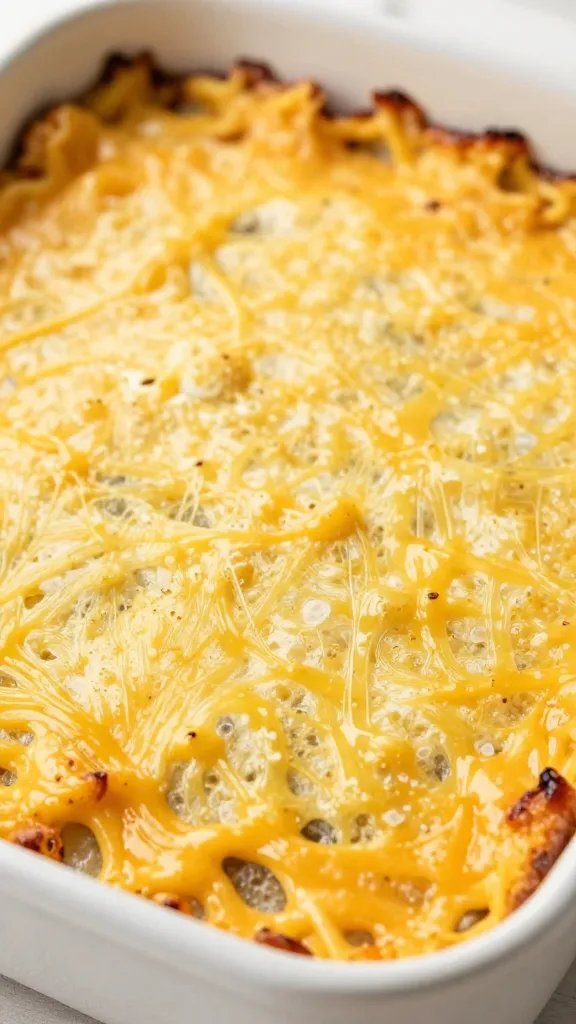 golden melted cheese crust on keto taco casserole